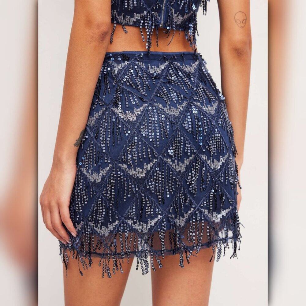 A181 • Sequin Fringe Party Mini Skirt - Picture 2 of 5